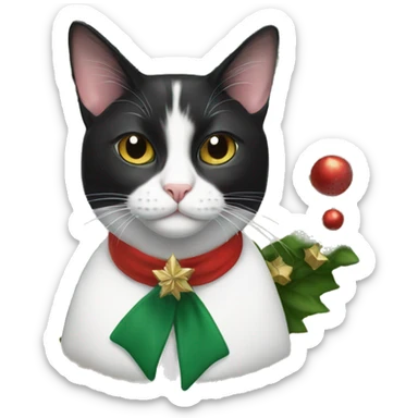 tuxedo cat wearing a christmas wreath sticker