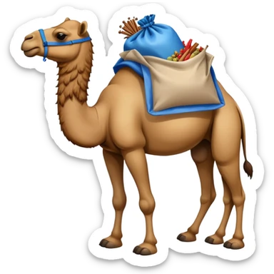 a camel with a blue sack with spices on his back sticker