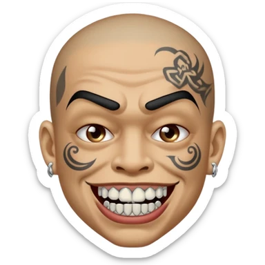 grimacing face emoji with an iced out grille on his teeth and face tattoos in a gangster style sticker
