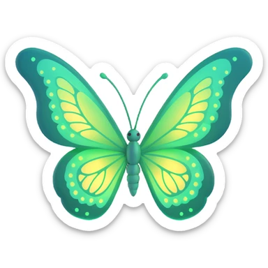 elegant enchanted butterfly in vibrant green #c0ff53, luminous wings, soft glow, magical light bursts, shimmering particles, floating gracefully, transparent background, 3D cartoon digital fantasy art style sticker