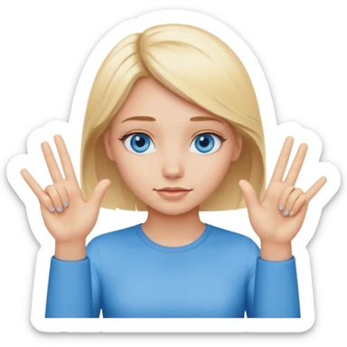 Blonde girl blue eyes making hard sign with hands sticker