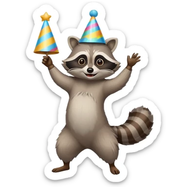 a full body raccoon celebrating / dancing  sticker