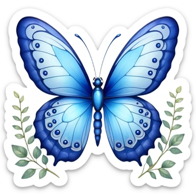 Cinematic Realistic Cute Blue Butterfly Portrait Emoji, Head tilted playfully and inquisitively, featuring beautifully patterned sapphire wings with intricate venation and a charming, petite body with round, sparkling eyes full of gentle curiosity, rendered with lifelike detail and warm natural highlights, high shine, affectionate and spirited, styled with a touch of whimsical garden magic, soft glowing outline, capturing the essence of a mischievous yet lovable blue butterfly that seems ready to flutter playfully into your arms! sticker