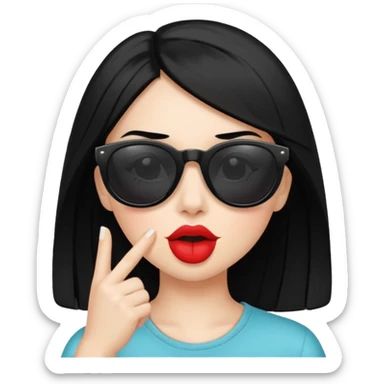 White girl with sunglasses and black hair saying shhhh sticker
