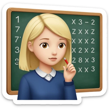 girl solving math problem on the board, side view. sticker