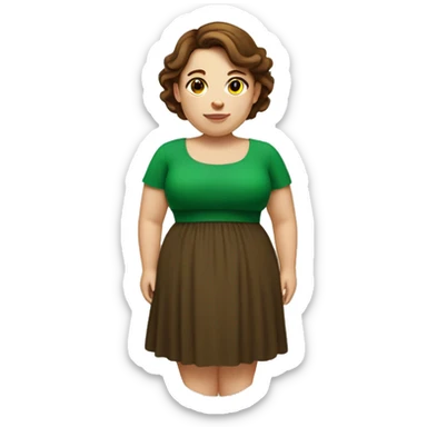 fat girl with green dress and brown hair sticker