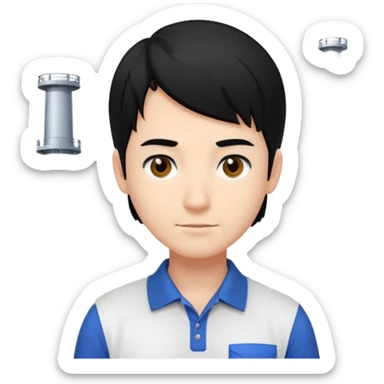 engineer wearing white polo, black hair with site/eng materials on the bg sticker