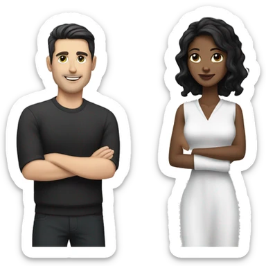 a white man with black hair taking with a white woman with black hair sticker