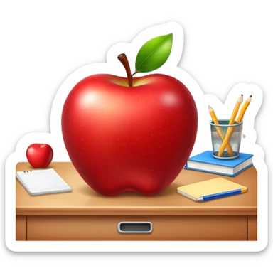 	A shiny red apple on a teacher’s desk. sticker