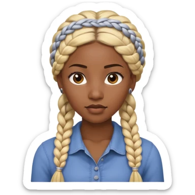 Portrait of a black-skinned woman with long blond braided hair, styled in thick braids, smooth skin, confident expression, front-facing, soft lighting, clean background sticker