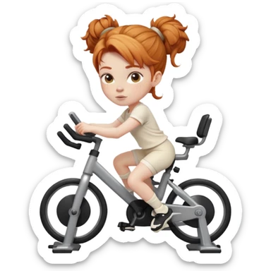 Fit Ginger girl big head messy bun riding stationary bike cream outfit sticker