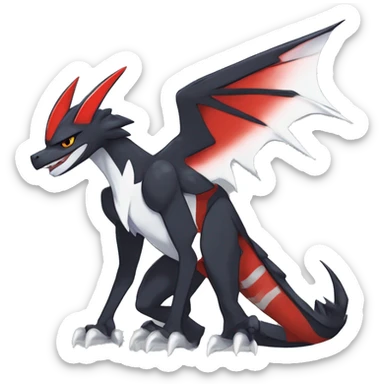 Black Cool Edgy Anthro Noivern-Nargacuga-Silvally-Sergal-Garchomp-Fakémon  with White and Red Edgy markings sticker