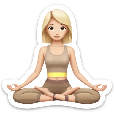 a beautiful blonde in a beige top and beige leggings is practicing yoga in the lotus position sticker