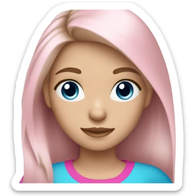 a blue eyed white dark blond hair girl wearing a pink shirt holding a pink iphone  sticker