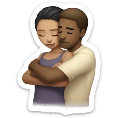 Sad light skin girl white guy hugging sticker