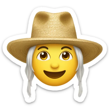 A face with flat eyes buck teeth and a rice fields hat sticker