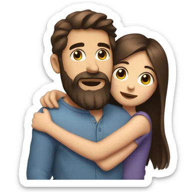 a brunette with a beard and big eyes hugs with a brunette love sticker