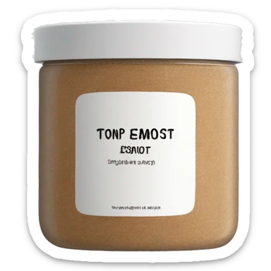 light brown body scrub pot with label sticker