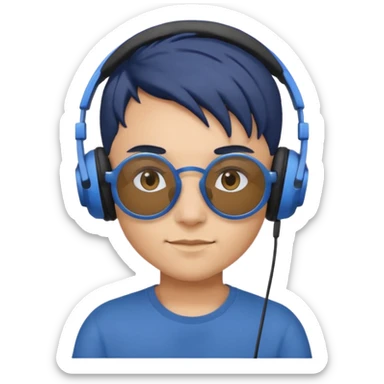 Light Brown Skin Dark Blue Haired Gray Eyes Circle Shaped Shades Squareded Ears Headphones  sticker