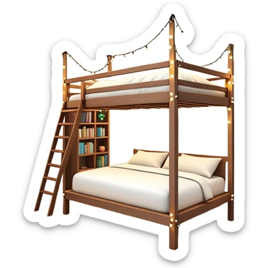 loft bed with string fairy lights hanging underneath sticker