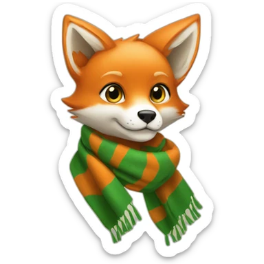 orange fox whit green scarf sticker