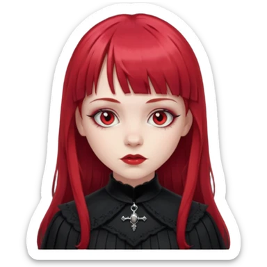 pale skinned girl with long ruby red hair with fringe bangs and is in gothic outfit sticker