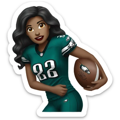   female dark hair red lips wearing Philadelphia Eagles jersey sticker