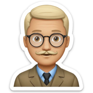 homme avec une coupe de cheveux raie au milieux lunette moustache sticker