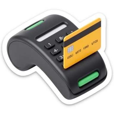 realistic credit card with a POS machine, skeuomorphism style, detailed, high quality sticker
