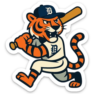 Detroit Tigers cartoon tiger swinging a bat sticker