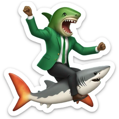 Pizza dancing riding a shark with a green suit sticker