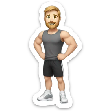 Full height Actively gesturing with hands Pale skinned Fit Man With the biceps and brown hair in dark gray Sleeveless Mike, black oversize sports shorts, watch and white Sneakers sticker