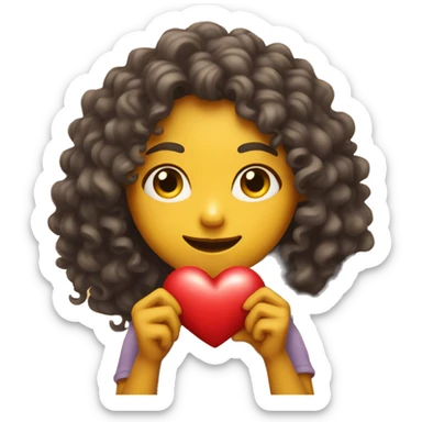 Curly Yellow skin women holds heart in her hand sticker