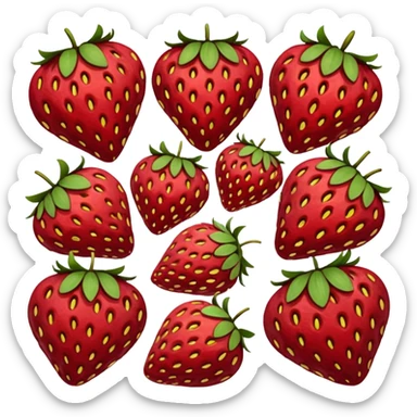 dried strawberry slices, two or three, deep red, curled edges, seeds, inner pattern, leathery wrinkled texture, matte, small thin irregular shapes, no bowl packaging garnish or faces, clean 3D, soft shadows, transparent background, emoji scale sticker