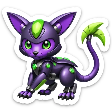 Futuristic modern cyborg badass cool shiny metallic alloy black-obsidian purple neon-green white lime animal hybrid Fakemon full body sticker