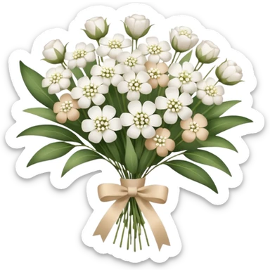 bouquet of white  gypsophila flowers with beige ribbon sticker