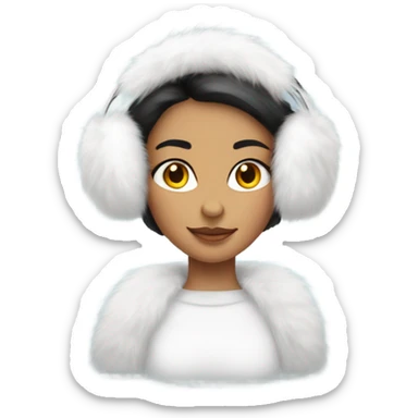 Girl in white big fluffy fur ear muffs sticker