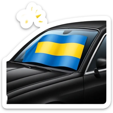 black car with a Ukraine flag sticker on the rear window sticker