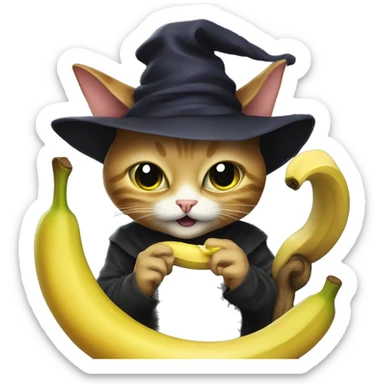 an evil witch cat eating a banana  sticker