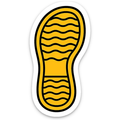 Create an emoji style sandal sole, matching the reference image, with a bright color variation, viewed directly from the bottom, classic emoji look. sticker