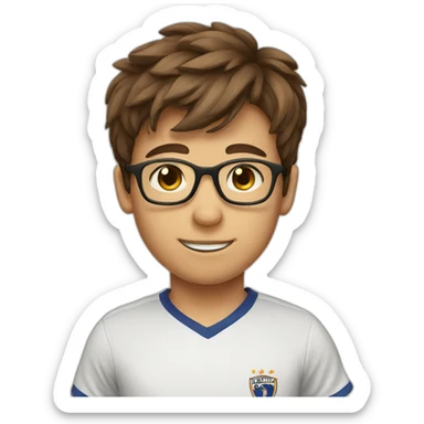 boy with brown hair and glasses playing soccer sticker