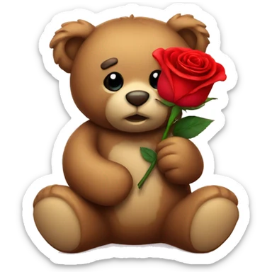 Teddy bear holding a red rose sticker