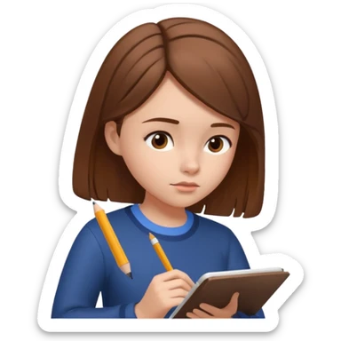 Girl writing on the notebook, side view. sticker
