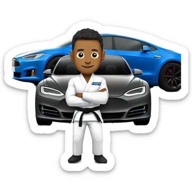 jiu jitsu fighter in front of tesla sticker