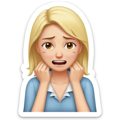 Woman with her hands around her neck crying laughing angrily  sticker