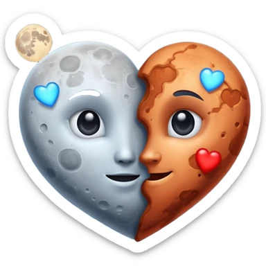moon and mars heart sticker