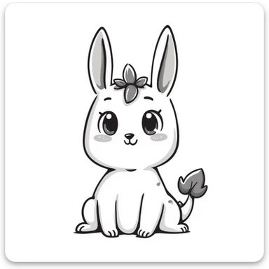 Kawaii bunny plant dragon with tiny spikes, extremely cute, VERY exaggerated proportions, oversized head, enormous sparkly eyes taking up most of the face, tiny body, stubby limbs, blushing cheeks, pastel colors, small mouth, adorable expression, colored pencil texture, visible pencil strokes sticker