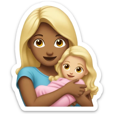 A blonde is holding a baby girl in her arms sticker