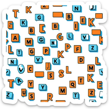 scattered pastel blue wooden alphabet blocks with letters sticker