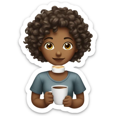 Curly girl drinking coffee sticker
